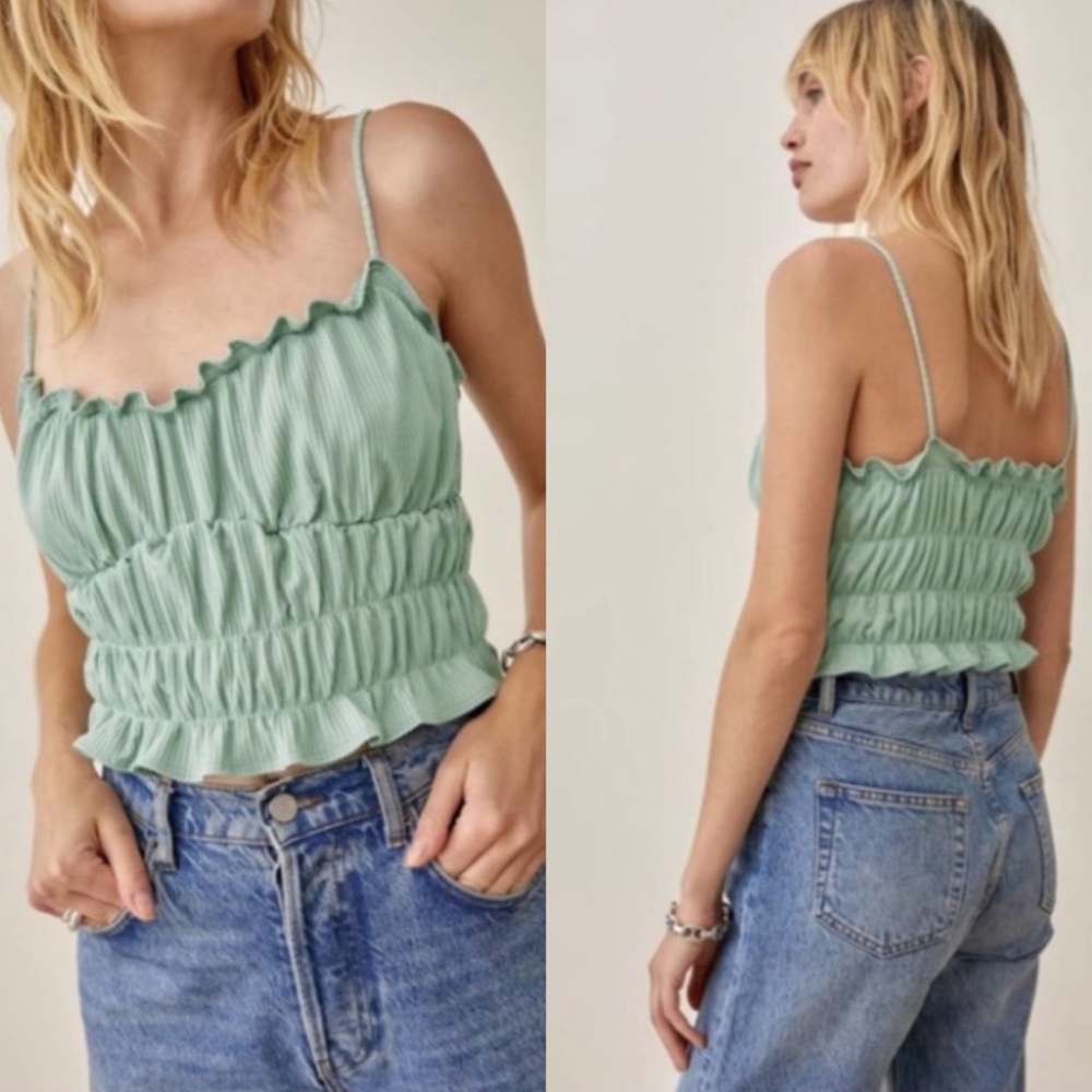 Reformation Irene Celadon Ruched Cropped Tank Top Size Medium - Picture 1 of 7